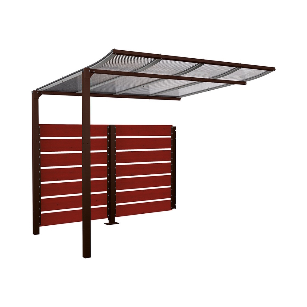 Abri vélos Modulo bardages en stratifié compact RAL8017 - Stratifié acajou - compl + bardage de fond - Scellement direct - Prof 2000mm - PROCITY - 529215.8017.ACAJ