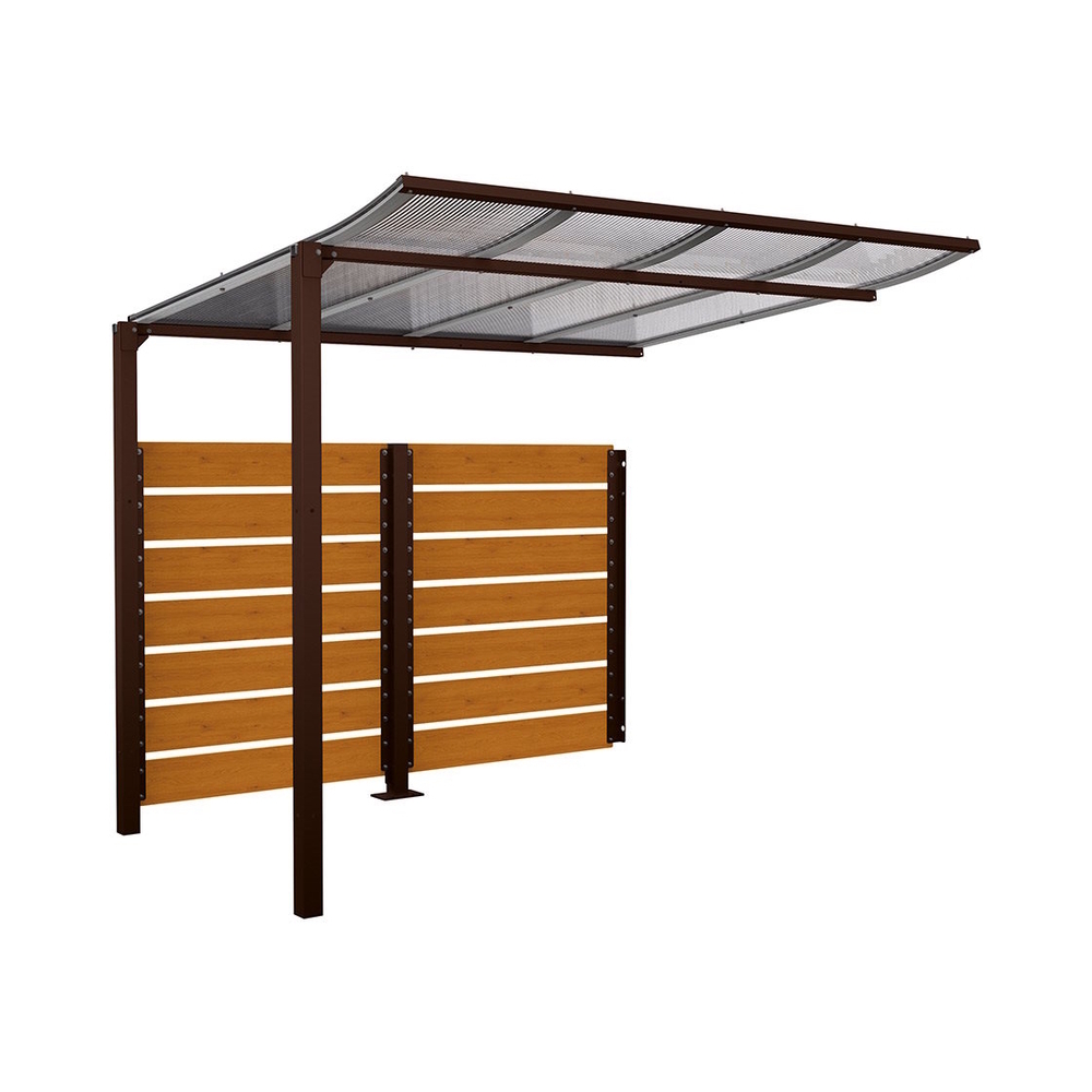 Abri vélos Modulo bardages en stratifié compact RAL8017 - Stratifié chêne clair - compl + bardage de fond - Scellement direct - Prof 2000mm - PROCITY - 529215.8017.CHEC