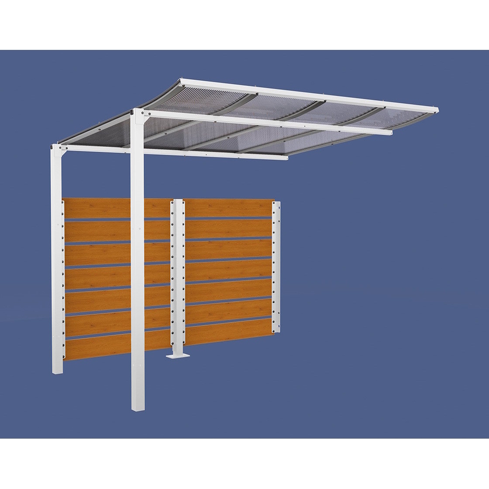 Abri vélos Modulo bardages en stratifié compact RAL9010 - Stratifié chêne clair - compl + bardage de fond - Scellement direct - Prof 2000mm - PROCITY - 529215.9010.CHEC