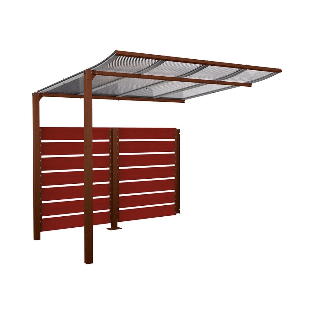 Abri vélos Modulo bardages en stratifié compact Aspect Corten - Stratifié acajou - compl + bardage de fond - Scellement direct - Prof 2000mm - PROCITY - 529215.S025.ACAJ