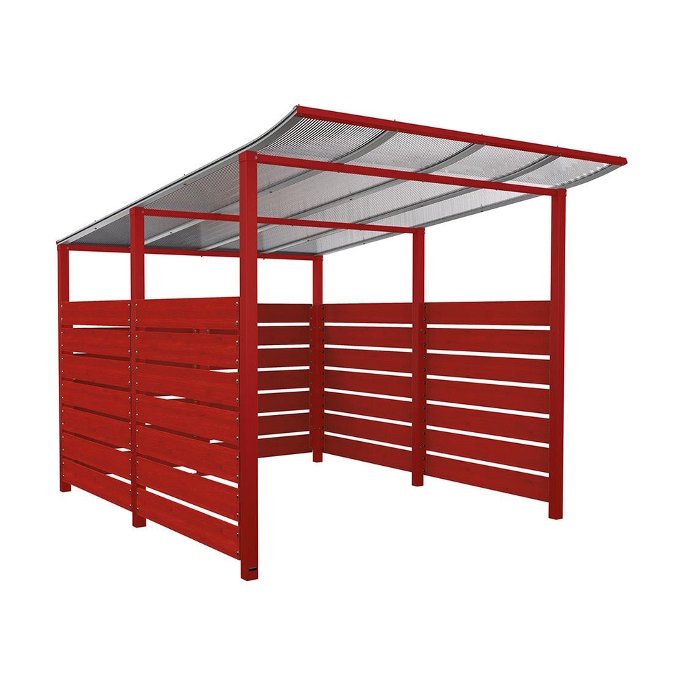 Abri vélos Modulo bardages en stratifié compact RAL3004 - Stratifié acajou - Initial + bardage de fond et latéraux - Scellement direct - Prof 3400mm - PROCITY - 529216.3004.ACAJ
