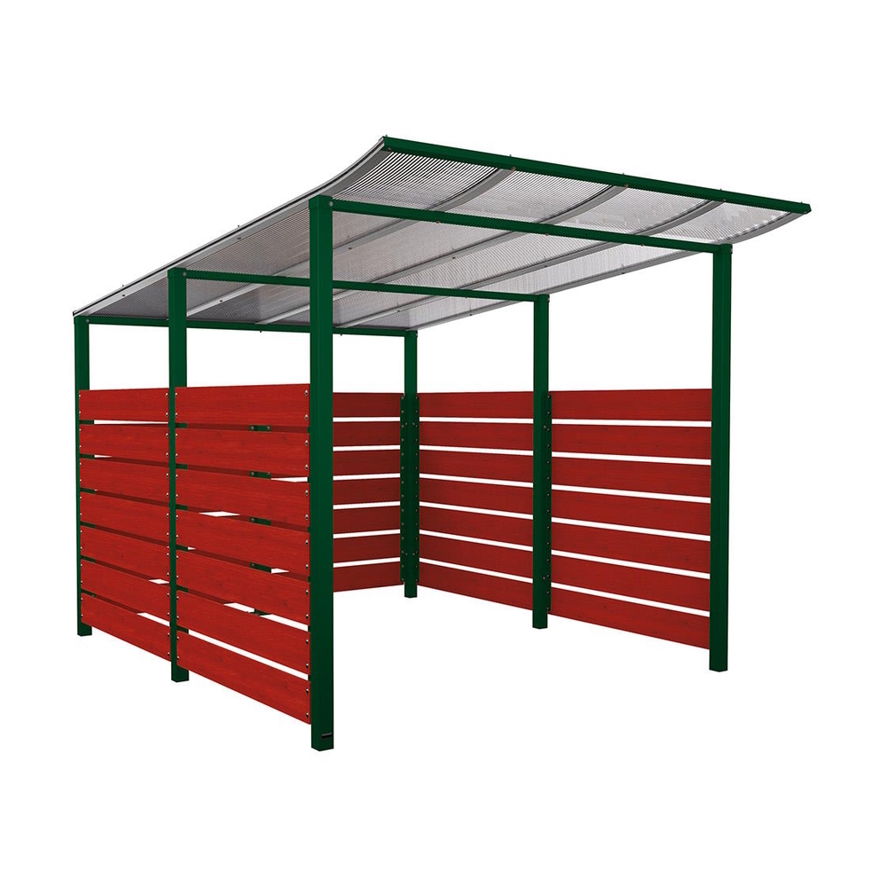 Abri vélos Modulo bardages en stratifié compact RAL6005 - Stratifié acajou - Initial + bardage de fond et latéraux - Scellement direct - Prof 3400mm - PROCITY - 529216.6005.ACAJ