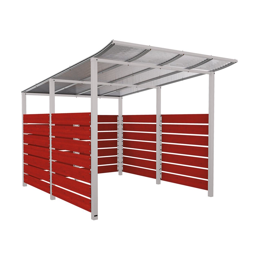 Abri vélos Modulo bardages en stratifié compact RAL7044 - Stratifié acajou - Initial + bardage de fond et latéraux - Scellement direct - Prof 3400mm - PROCITY - 529216.7044.ACAJ