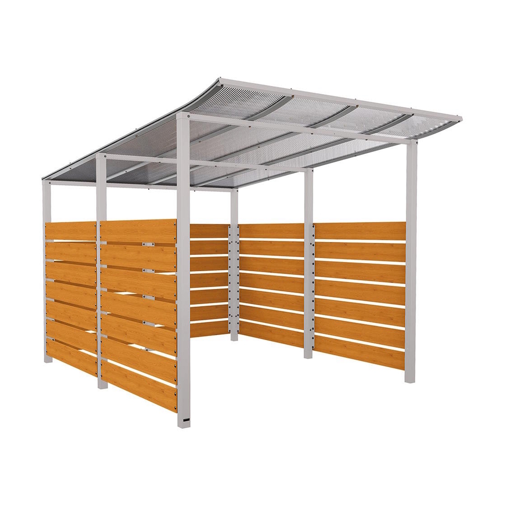 Abri vélos Modulo bardages en stratifié compact RAL7044 - Stratifié chêne clair - Initial + bardage de fond et latéraux - Scellement direct - Prof 3400mm - PROCITY - 529216.7044.CHEC