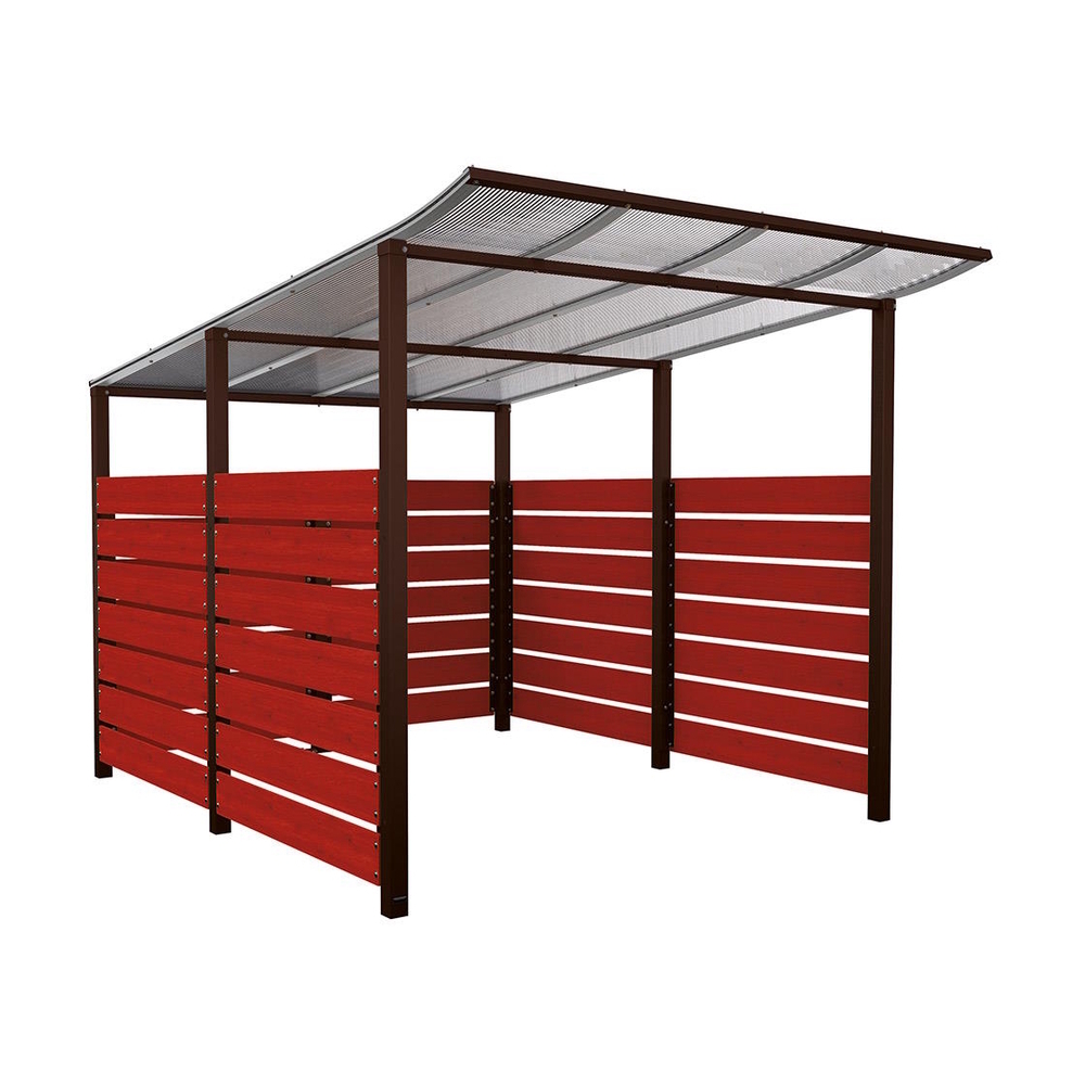 Abri vélos Modulo bardages en stratifié compact RAL8017 - Stratifié acajou - Initial + bardage de fond et latéraux - Scellement direct - Prof 3400mm - PROCITY - 529216.8017.ACAJ