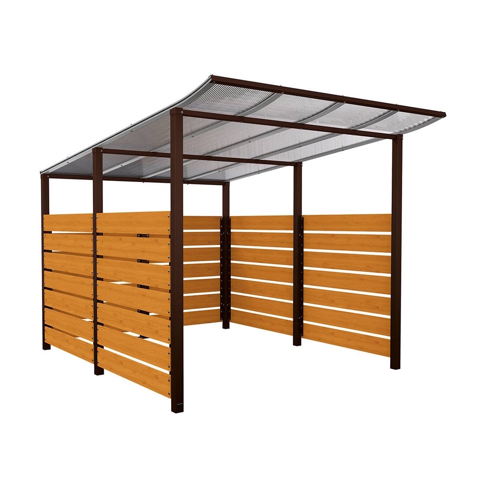 Abri vélos Modulo bardages en stratifié compact RAL8017 - Stratifié chêne clair - Initial + bardage de fond et latéraux - Scellement direct - Prof 3400mm - PROCITY - 529216.8017.CHEC