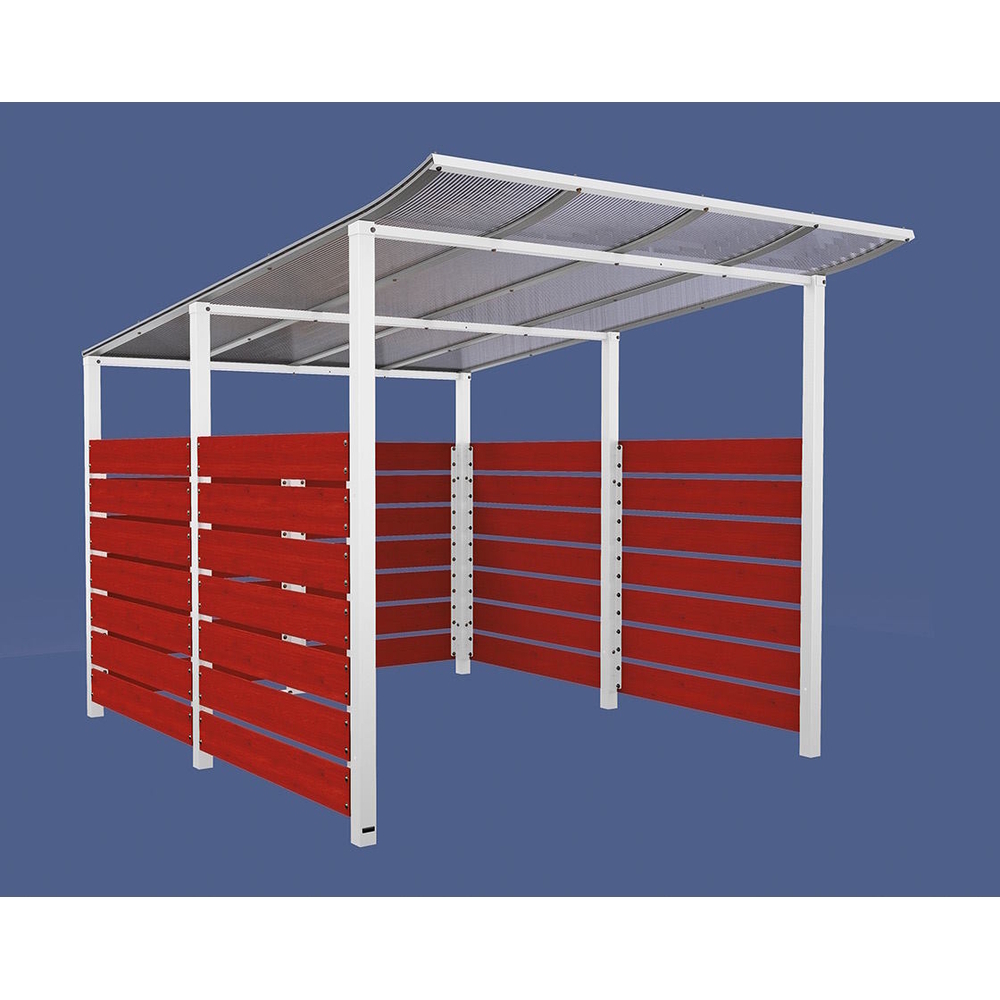 Abri vélos Modulo bardages en stratifié compact RAL9010 - Stratifié acajou - Initial + bardage de fond et latéraux - Scellement direct - Prof 3400mm - PROCITY - 529216.9010.ACAJ