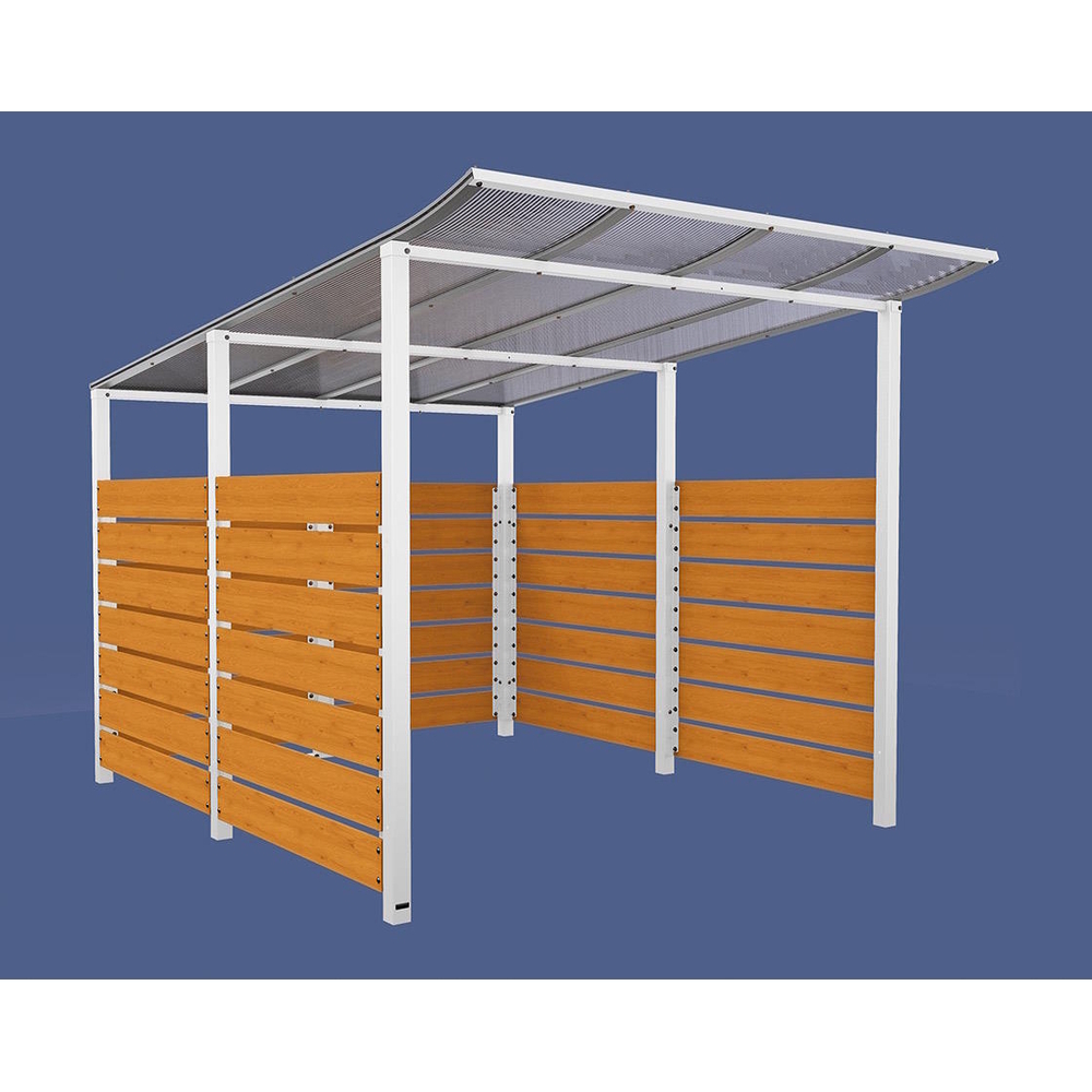 Abri vélos Modulo bardages en stratifié compact RAL9010 - Stratifié chêne clair - Initial + bardage de fond et latéraux - Scellement direct - Prof 3400mm - PROCITY - 529216.9010.CHEC