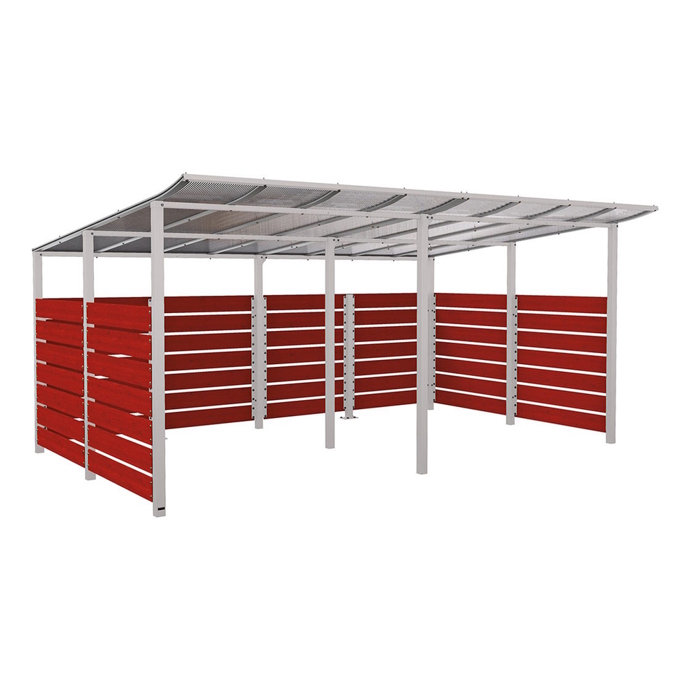Abri vélos Modulo bardages en stratifié compact RAL7044 - Stratifié acajou - initial + compl + bardages de fond et latéraux - Scellement direct - Prof 3400mm - PROCITY - 529217.7044.ACAJ