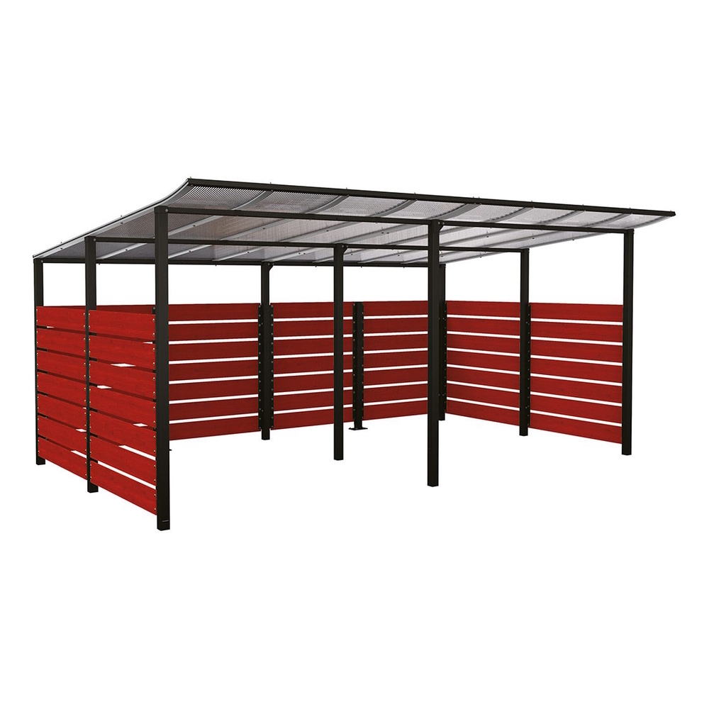 Abri vélos Modulo bardages en stratifié compact RAL9005 - Stratifié acajou - initial + compl + bardages de fond et latéraux - Scellement direct - Prof 3400mm - PROCITY - 529217.9005.ACAJ