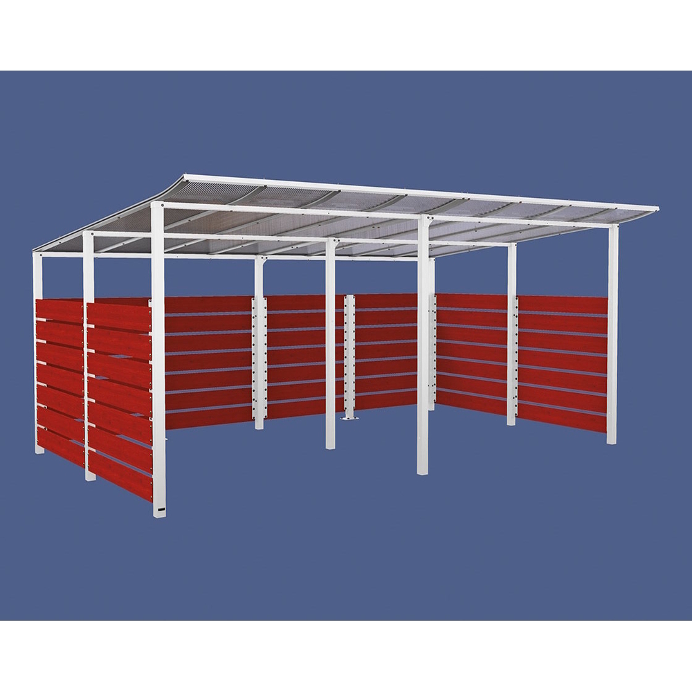 Abri vélos Modulo bardages en stratifié compact RAL9010 - Stratifié acajou - initial + compl + bardages de fond et latéraux - Scellement direct - Prof 3400mm - PROCITY - 529217.9010.ACAJ