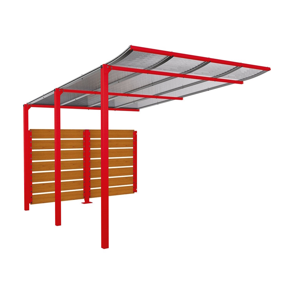 Abri vélos Modulo bardages en stratifié compact RAL3020 - Stratifié chêne clair - compl + bardage de fond - Scellement direct - Prof 3400mm - PROCITY - 529218.3020.CHEC