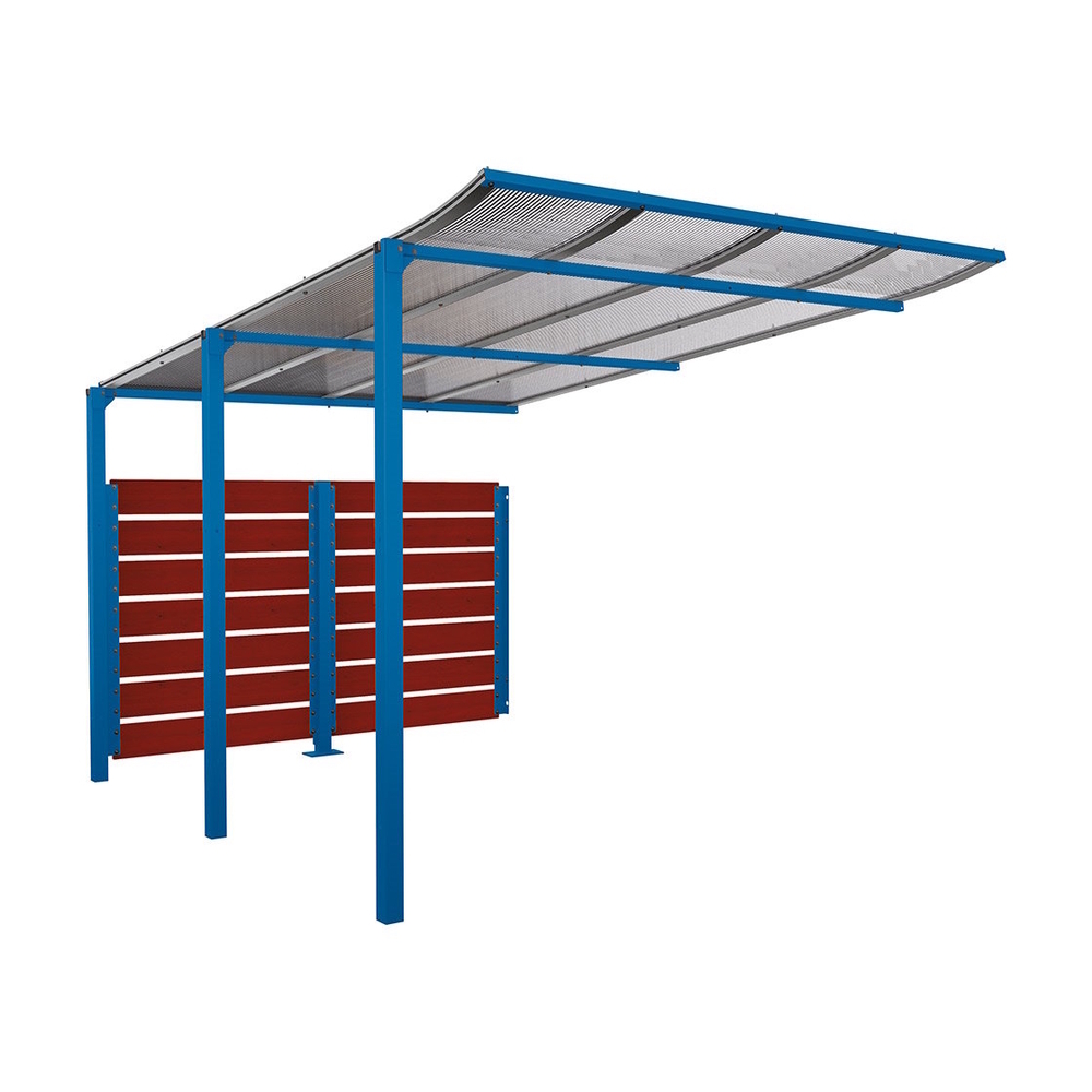 Abri vélos Modulo bardages en stratifié compact RAL5010 - Stratifié acajou - compl + bardage de fond - Scellement direct - Prof 3400mm - PROCITY - 529218.5010.ACAJ