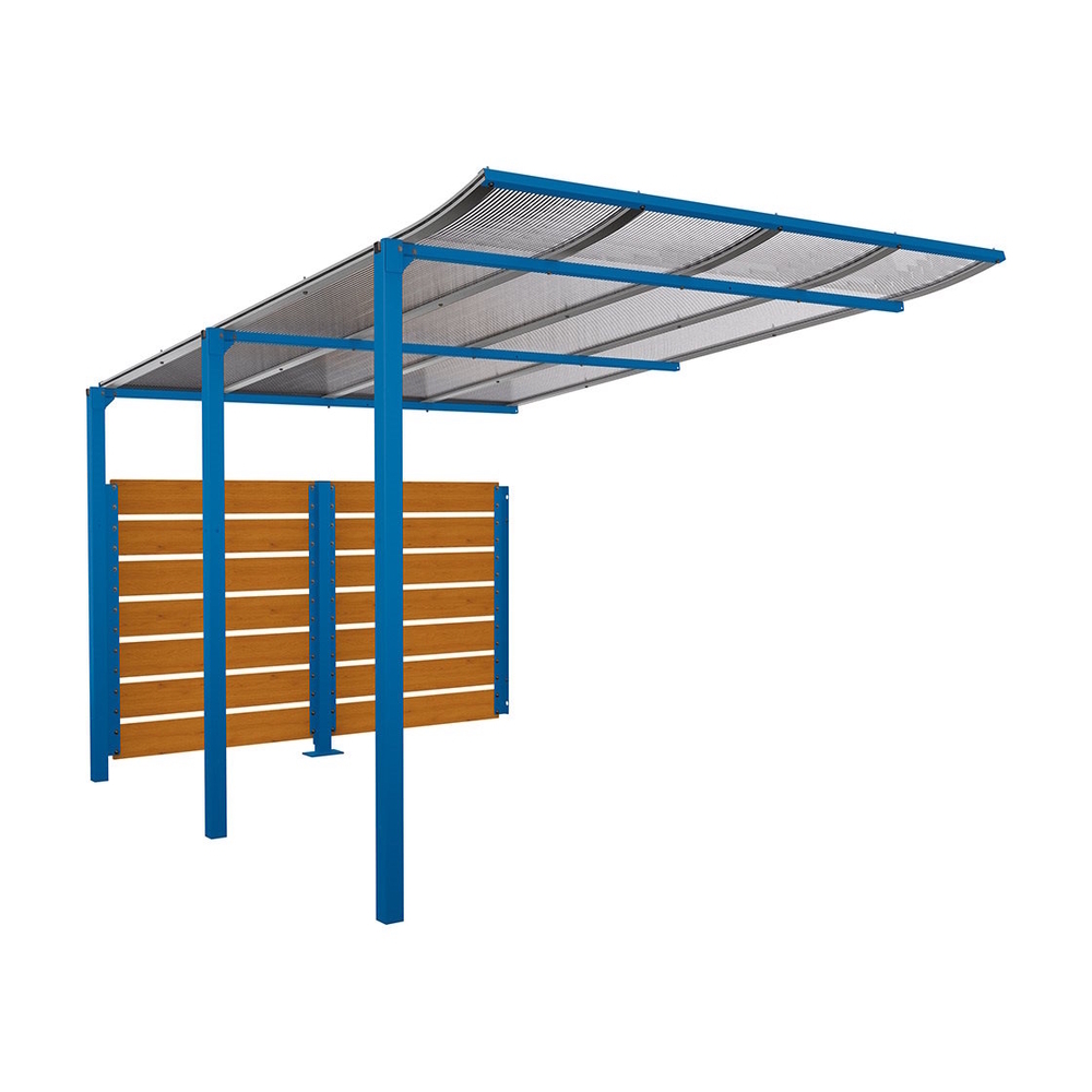 Abri vélos Modulo bardages en stratifié compact RAL5010 - Stratifié chêne clair - compl + bardage de fond - Scellement direct - Prof 3400mm - PROCITY - 529218.5010.CHEC