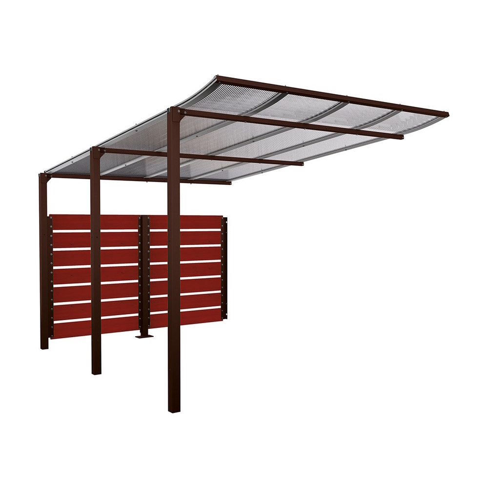 Abri vélos Modulo bardages en stratifié compact RAL8017 - Stratifié acajou - compl + bardage de fond - Scellement direct - Prof 3400mm - PROCITY - 529218.8017.ACAJ