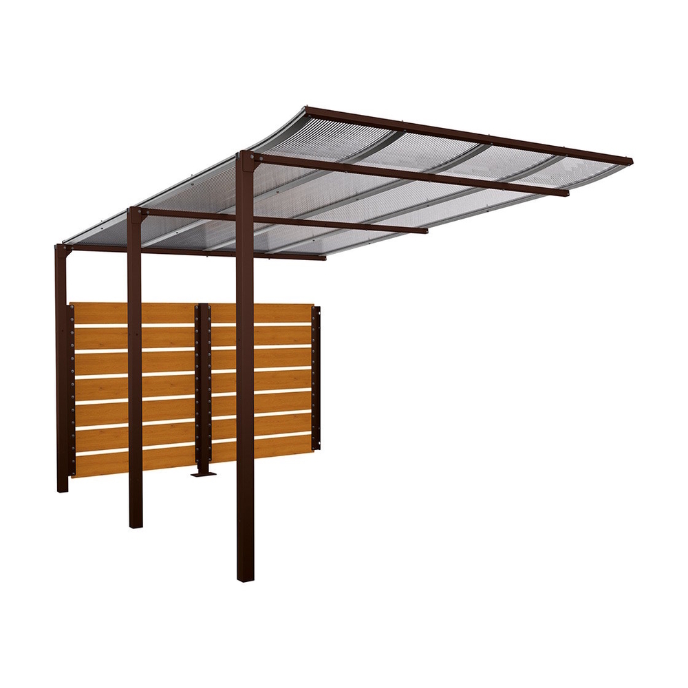 Abri vélos Modulo bardages en stratifié compact RAL8017 - Stratifié chêne clair - compl + bardage de fond - Scellement direct - Prof 3400mm - PROCITY - 529218.8017.CHEC