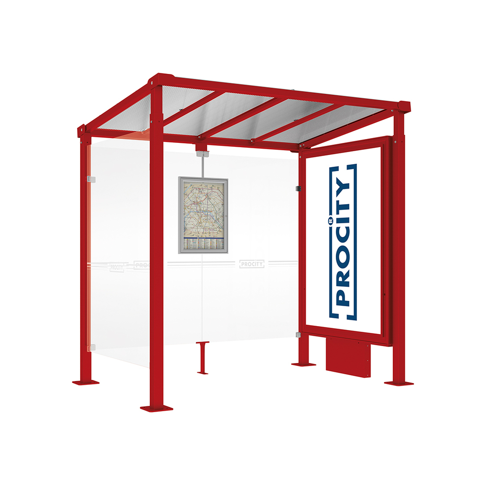 Station bus Milan RAL3004 - 2500 mm - Caisson d'infos lumineux VIP sur pied central + bardage latéral - PROCITY - 529230.3004