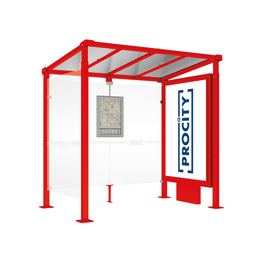 Station bus Milan RAL3020 - 2500 mm - Caisson d'infos lumineux VIP sur pied central + bardage latéral - PROCITY - 529230.3020