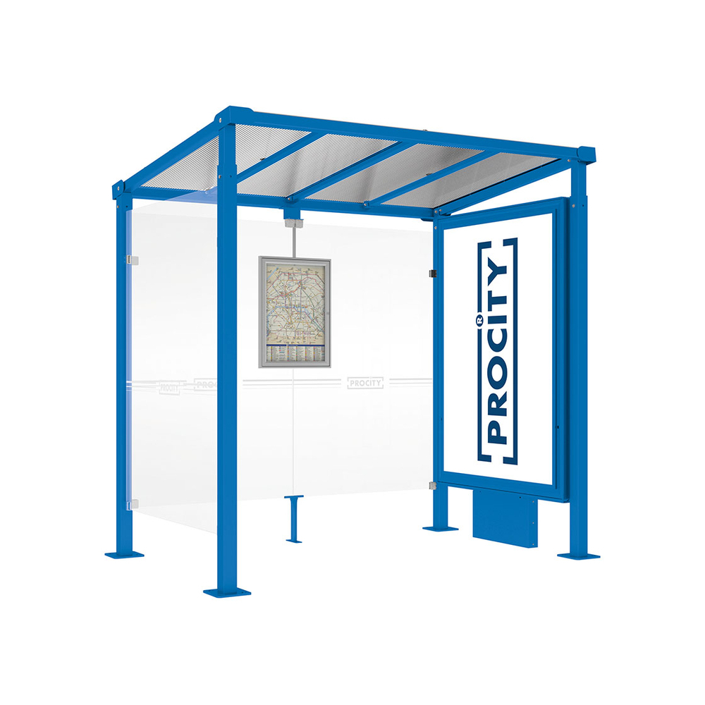 Station bus Milan RAL5010 - 2500 mm - Caisson d'infos lumineux VIP sur pied central + bardage latéral - PROCITY - 529230.5010