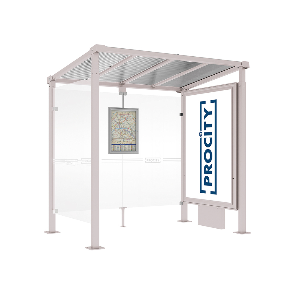 Station bus Milan RAL7044 - 2500 mm - Caisson d'infos lumineux VIP sur pied central + bardage latéral - PROCITY - 529230.7044