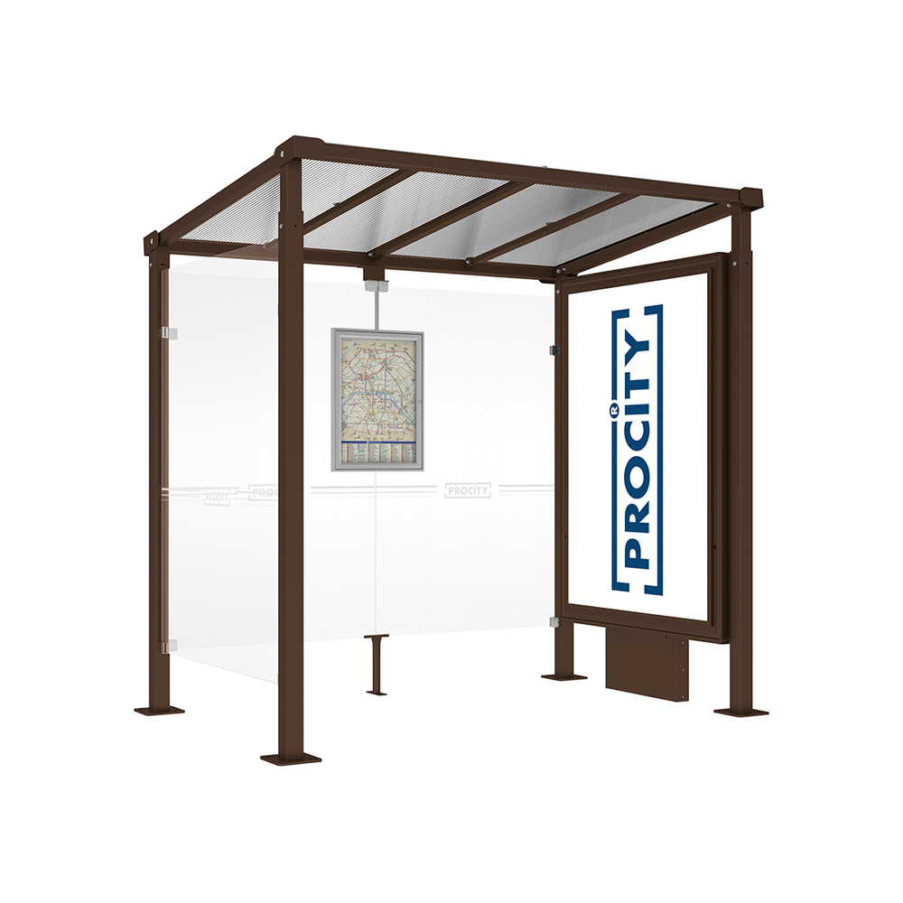 Station bus Milan RAL8017 - 2500 mm - Caisson d'infos lumineux VIP sur pied central + bardage latéral - PROCITY - 529230.8017