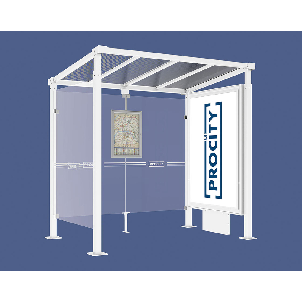 Station bus Milan RAL9010 - 2500 mm - Caisson d'infos lumineux VIP sur pied central + bardage latéral - PROCITY - 529230.9010