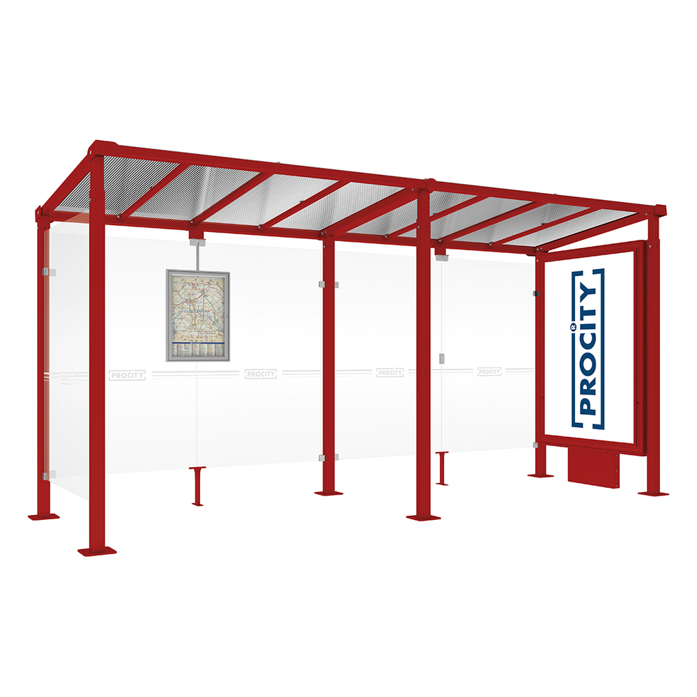 Station bus Milan RAL3004 - 5000 mm - Caisson d'infos lumineux VIP sur pied central + bardage latéral - PROCITY - 529231.3004