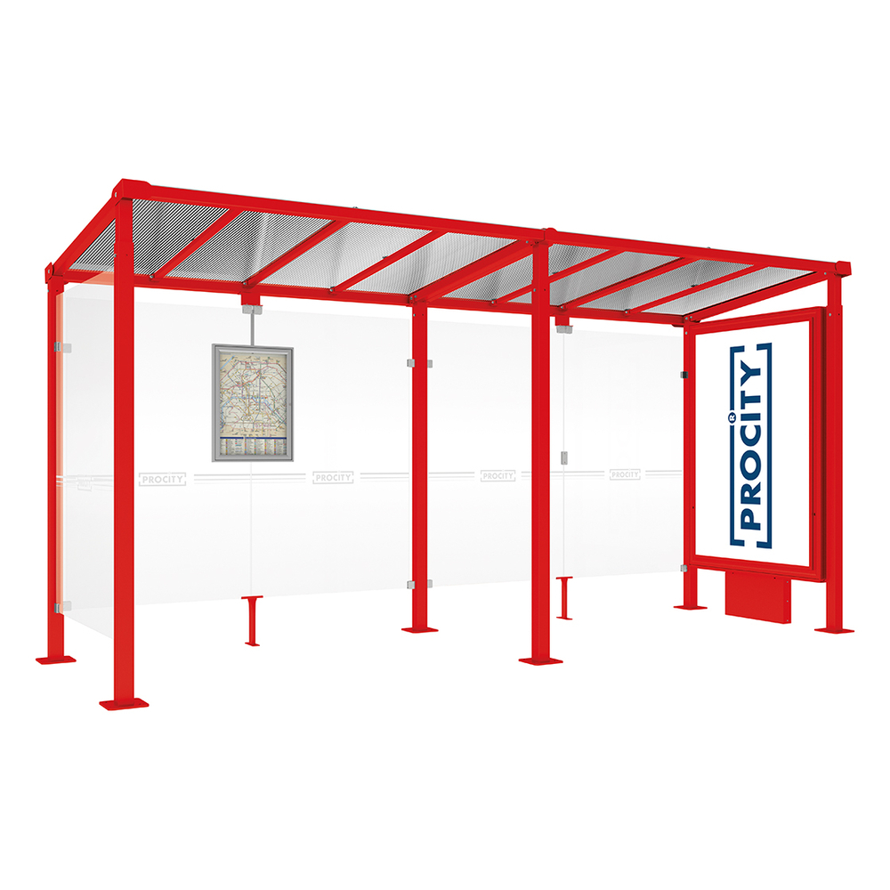 Station bus Milan RAL3020 - 5000 mm - Caisson d'infos lumineux VIP sur pied central + bardage latéral - PROCITY - 529231.3020