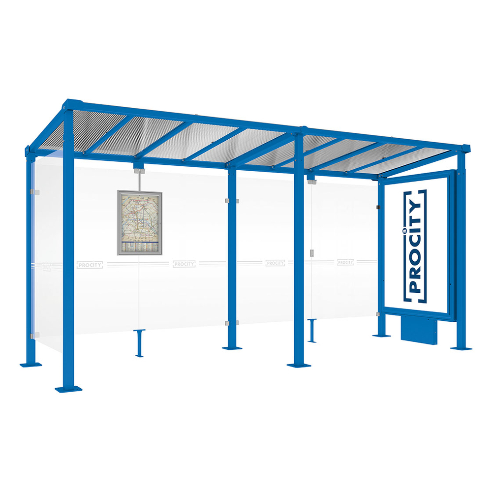 Station bus Milan RAL5010 - 5000 mm - Caisson d'infos lumineux VIP sur pied central + bardage latéral - PROCITY - 529231.5010