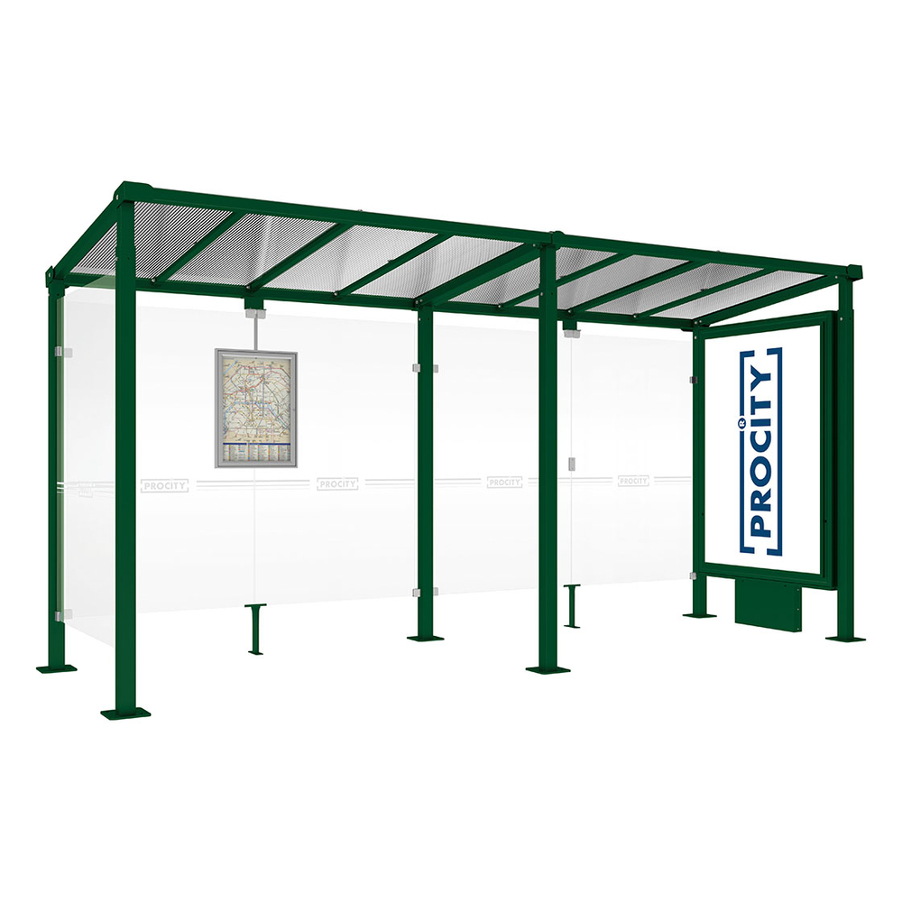 Station bus Milan RAL6005 - 5000 mm - Caisson d'infos lumineux VIP sur pied central + bardage latéral - PROCITY - 529231.6005