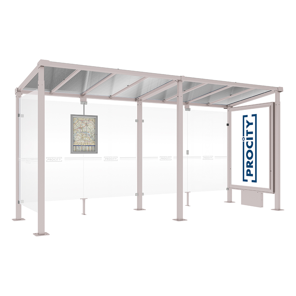 Station bus Milan RAL7044 - 5000 mm - Caisson d'infos lumineux VIP sur pied central + bardage latéral - PROCITY - 529231.7044