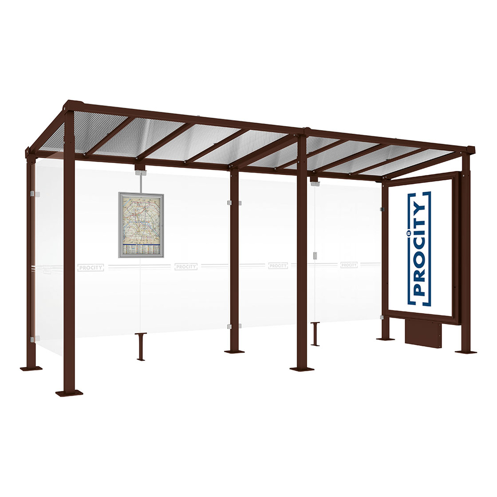 Station bus Milan RAL8017 - 5000 mm - Caisson d'infos lumineux VIP sur pied central + bardage latéral - PROCITY - 529231.8017