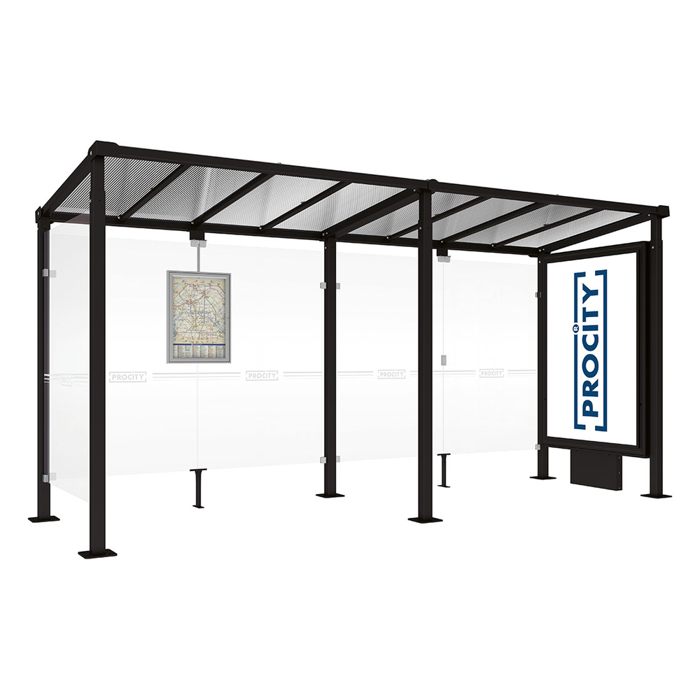 Station bus Milan RAL9005 - 5000 mm - Caisson d'infos lumineux VIP sur pied central + bardage latéral - PROCITY - 529231.9005