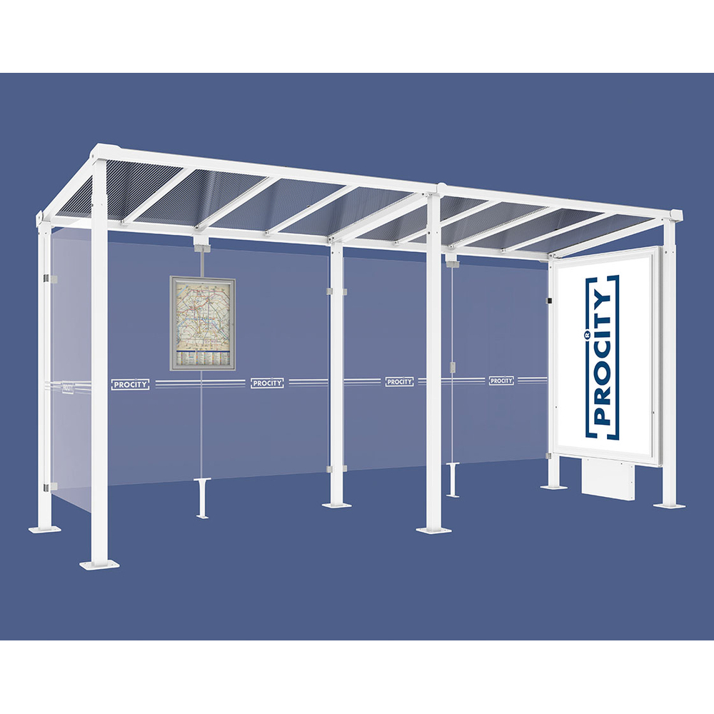 Station bus Milan RAL9010 - 5000 mm - Caisson d'infos lumineux VIP sur pied central + bardage latéral - PROCITY - 529231.9010
