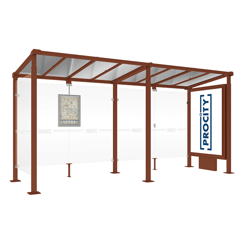 Station bus Milan Aspect Corten - 5000 mm - Caisson d'infos lumineux VIP sur pied central + bardage latéral - PROCITY - 529231.S025