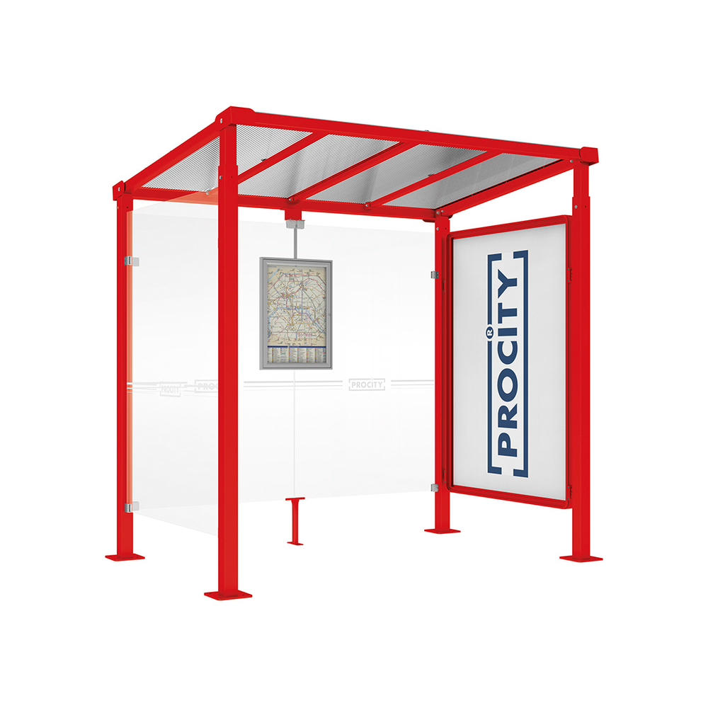 Station bus Milan RAL3020 - 2500 mm - Vitrine 2000mm et un bardage latéral - PROCITY - 529246.3020
