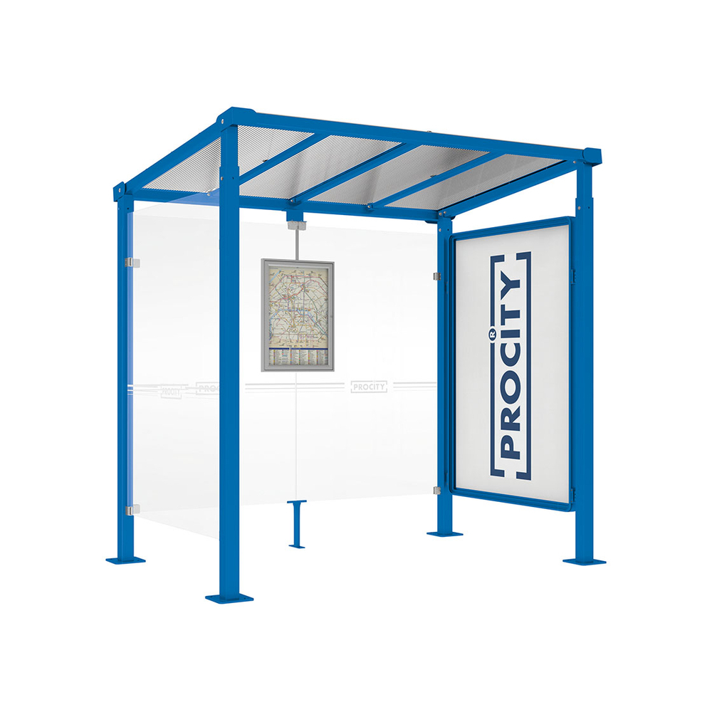 Station bus Milan RAL5010 - 2500 mm - Vitrine 2000mm et un bardage latéral - PROCITY - 529246.5010