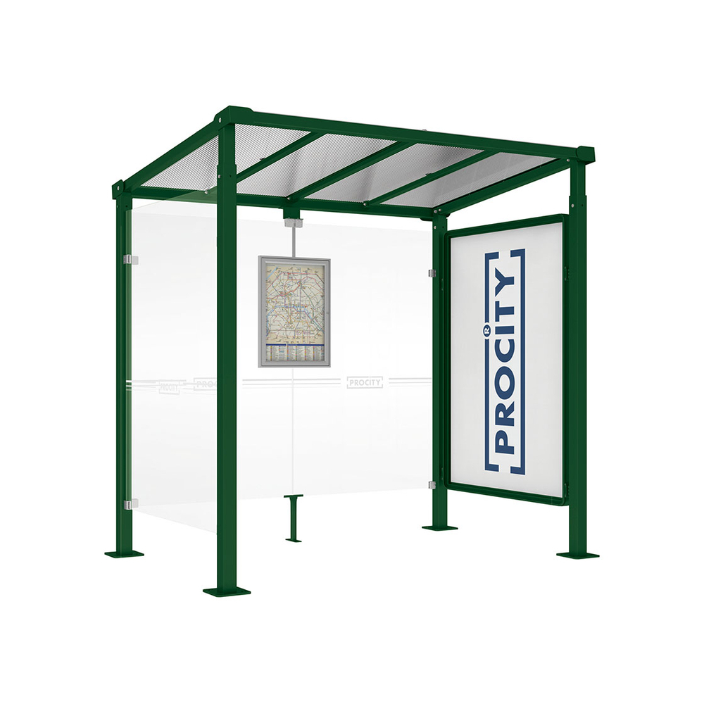 Station bus Milan RAL6005 - 2500 mm - Vitrine 2000mm et un bardage latéral - PROCITY - 529246.6005