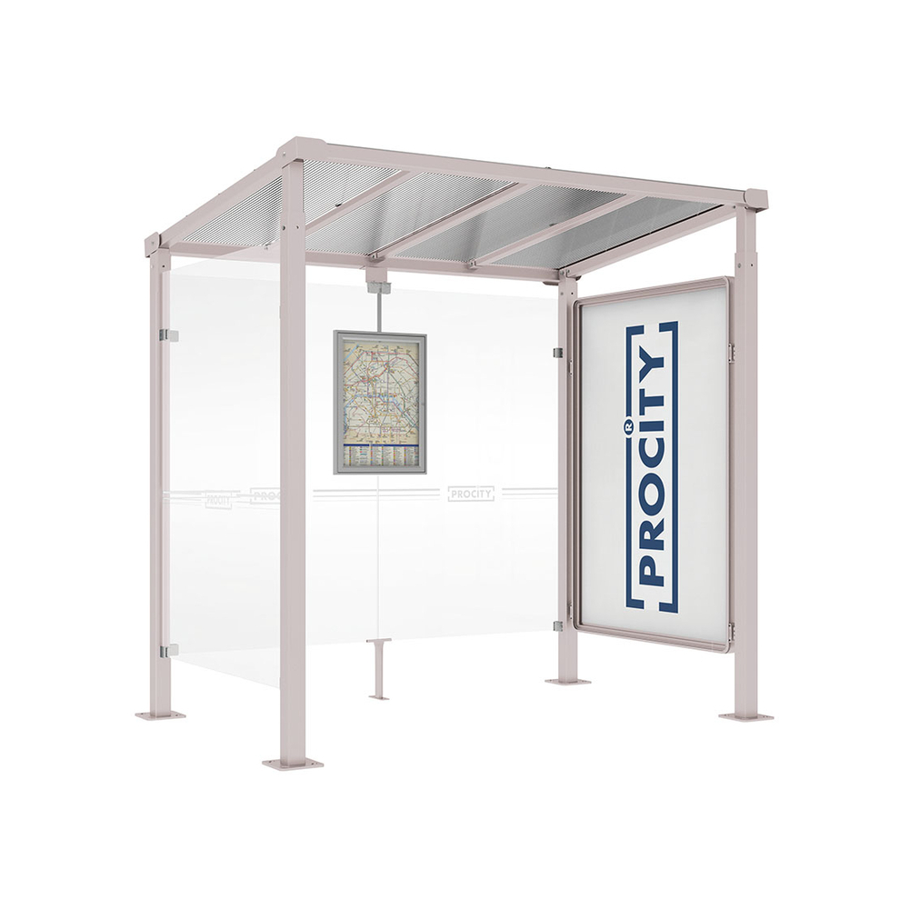 Station bus Milan RAL7044 - 2500 mm - Vitrine 2000mm et un bardage latéral - PROCITY - 529246.7044