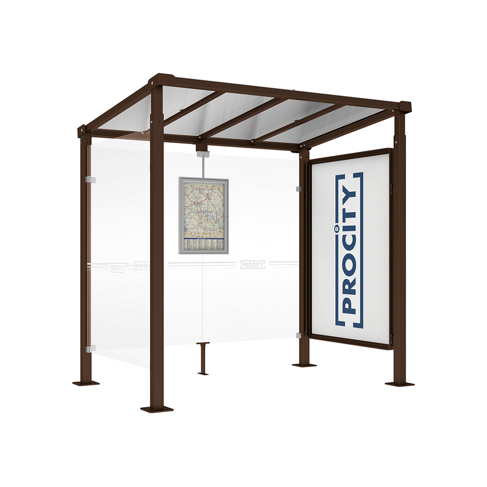 Station bus Milan RAL8017 - 2500 mm - Vitrine 2000mm et un bardage latéral - PROCITY - 529246.8017