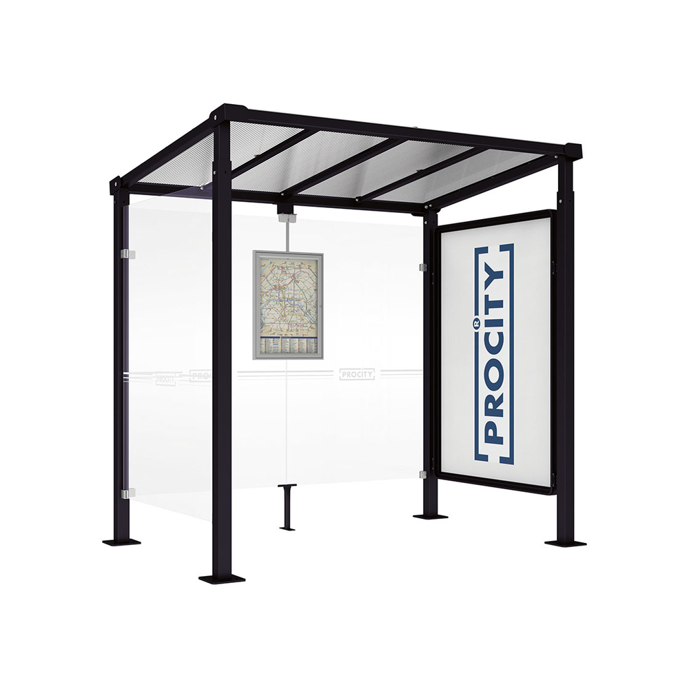 Station bus Milan RAL9005 - 2500 mm - Vitrine 2000mm et un bardage latéral - PROCITY - 529246.9005