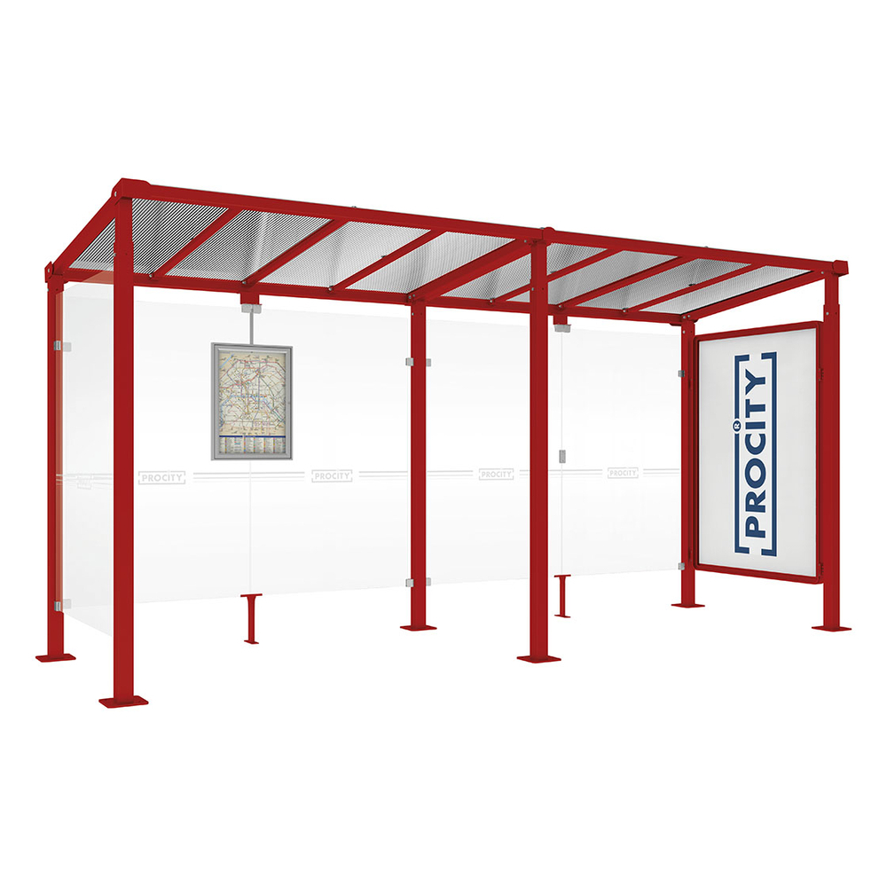 Station bus Milan RAL3004 - 5000 mm - Vitrine 2000mm et un bardage latéral - PROCITY - 529247.3004