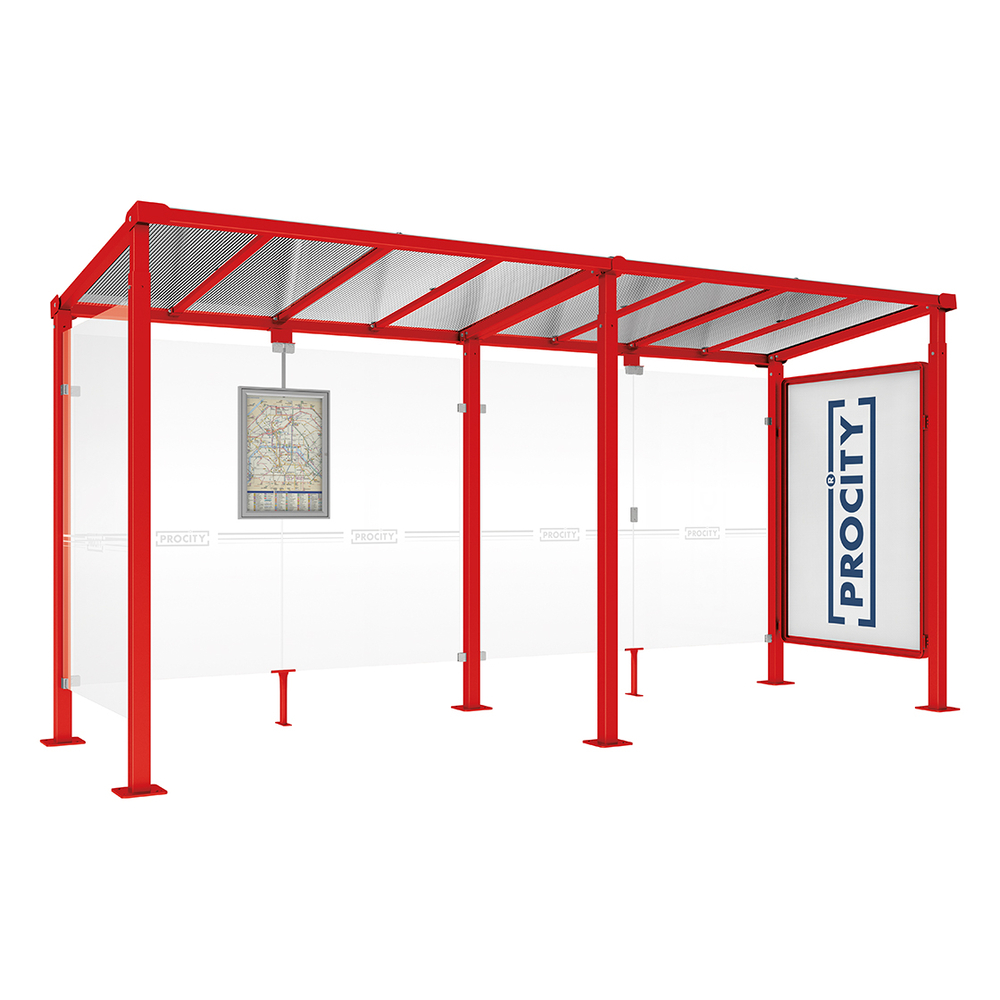 Station bus Milan RAL3020 - 5000 mm - Vitrine 2000mm et un bardage latéral - PROCITY - 529247.3020