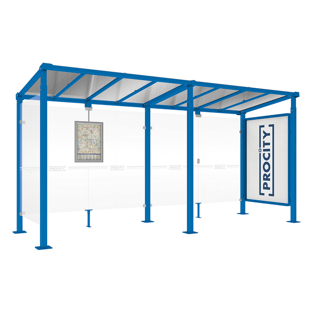 Station bus Milan RAL5010 - 5000 mm - Vitrine 2000mm et un bardage latéral - PROCITY - 529247.5010