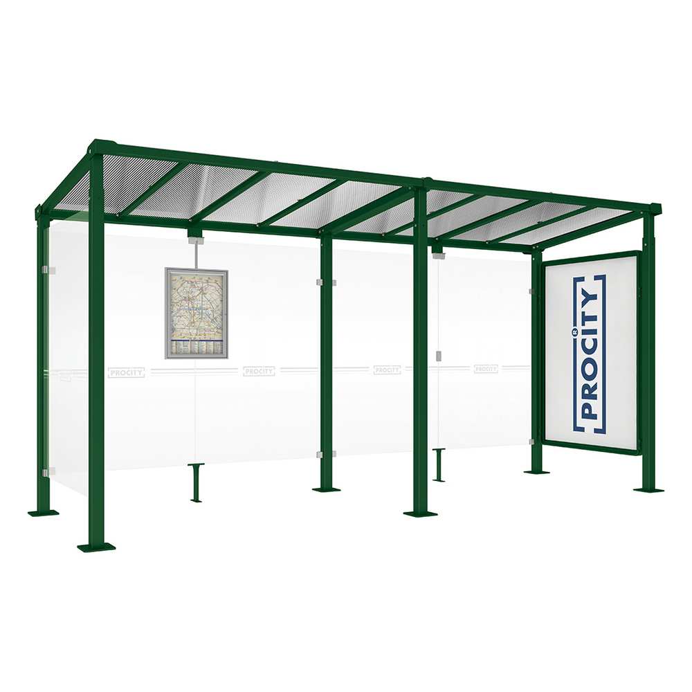 Station bus Milan RAL6005 - 5000 mm - Vitrine 2000mm et un bardage latéral - PROCITY - 529247.6005