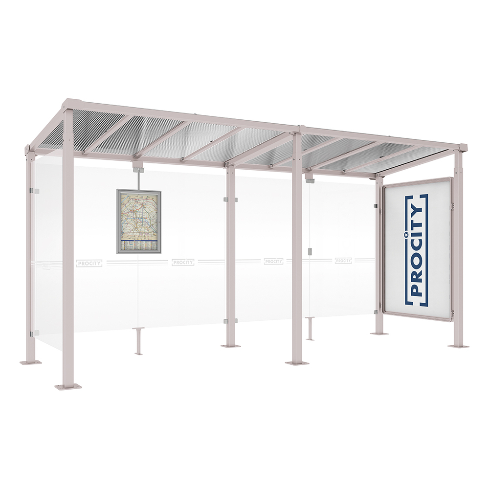 Station bus Milan RAL7044 - 5000 mm - Vitrine 2000mm et un bardage latéral - PROCITY - 529247.7044