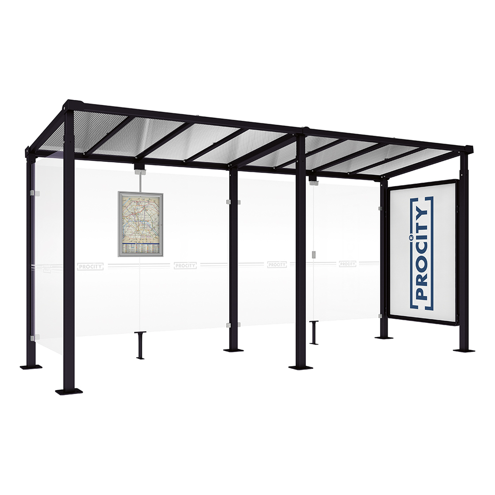 Station bus Milan RAL9005 - 5000 mm - Vitrine 2000mm et un bardage latéral - PROCITY - 529247.9005