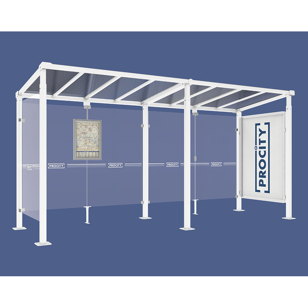 Station bus Milan RAL9010 - 5000 mm - Vitrine 2000mm et un bardage latéral - PROCITY - 529247.9010