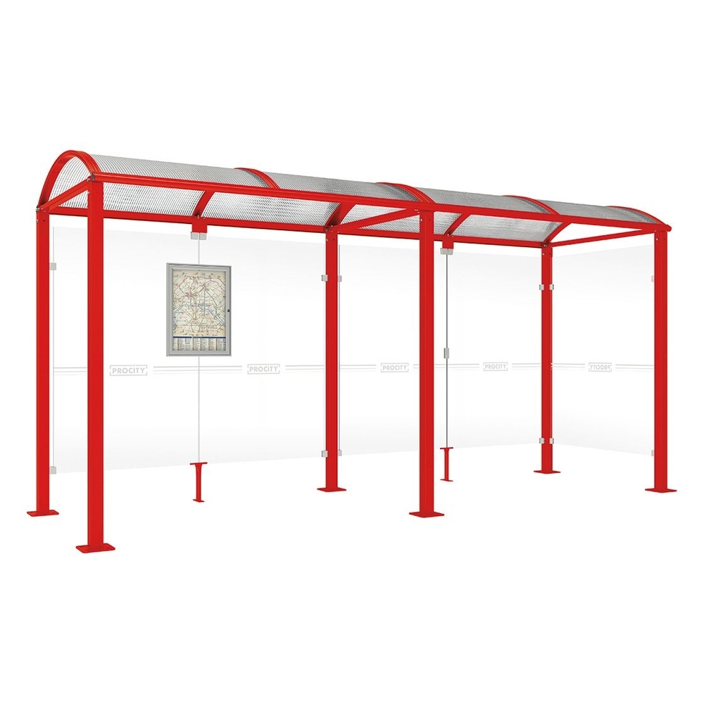 Station bus Voûte - poteaux carrés RAL3020 - 5000 mm - Bardage à droite - PROCITY - 529309.3020