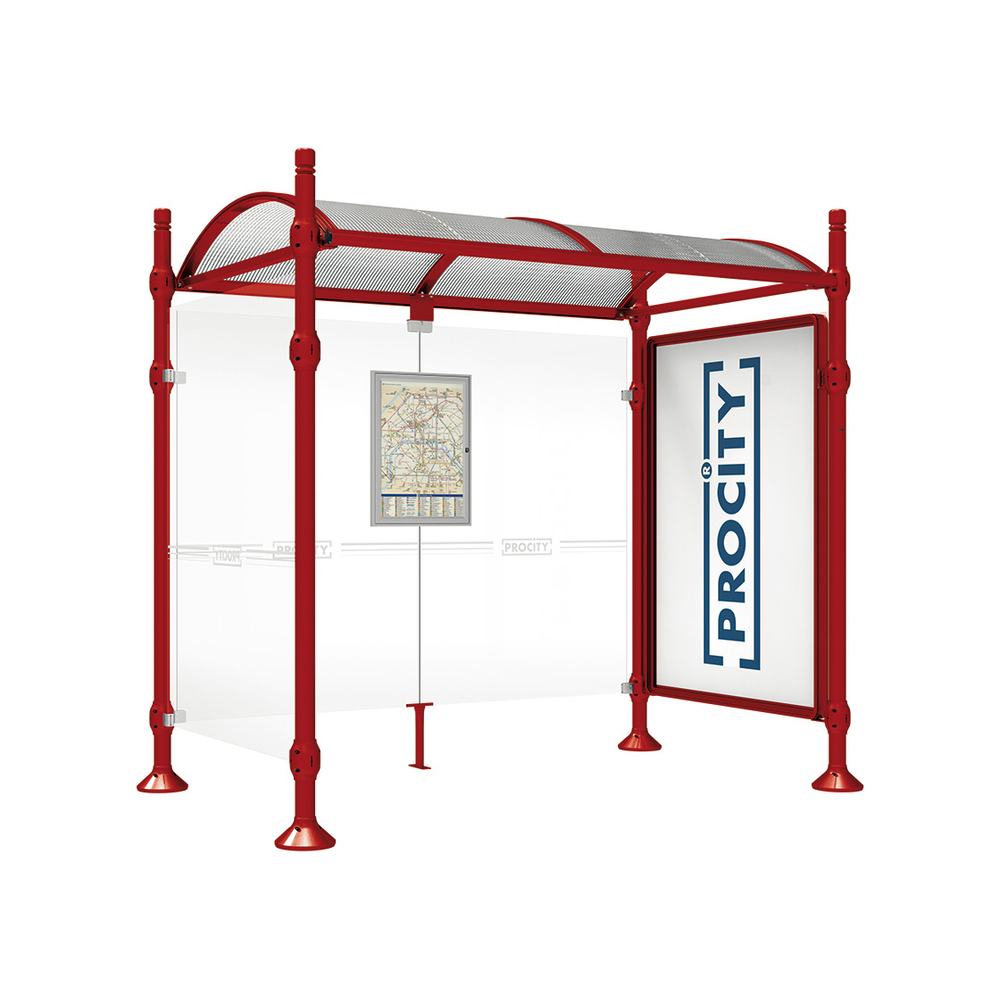Station bus Province City RAL3004 - 2500 mm - une vitrine 2000mm et un bardage latéral - PROCITY - 529330.3004